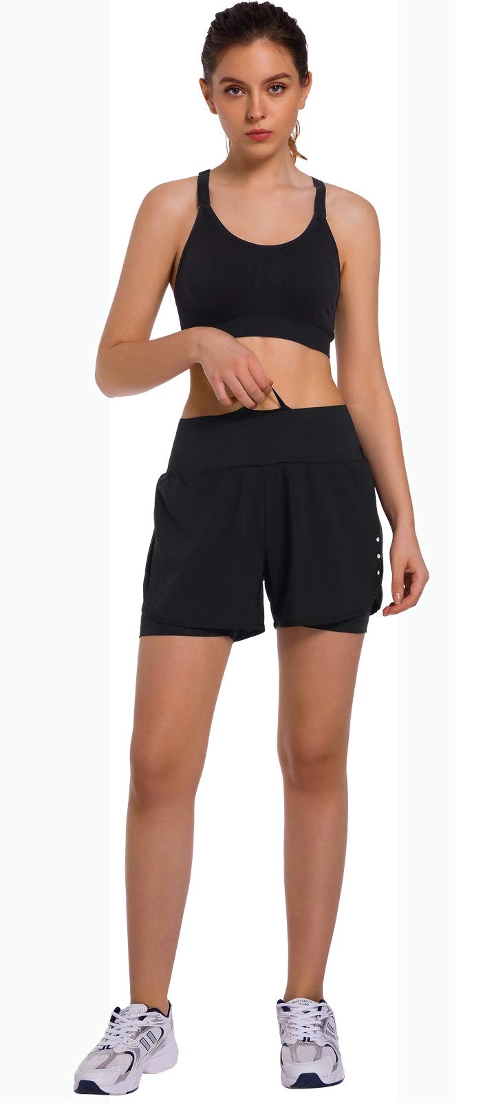 Ksmien Women's 2 in 1 Running Shorts - Lightweight Athletic Workout Gym Yoga Shorts Liner with Phone Pockets - Image 3