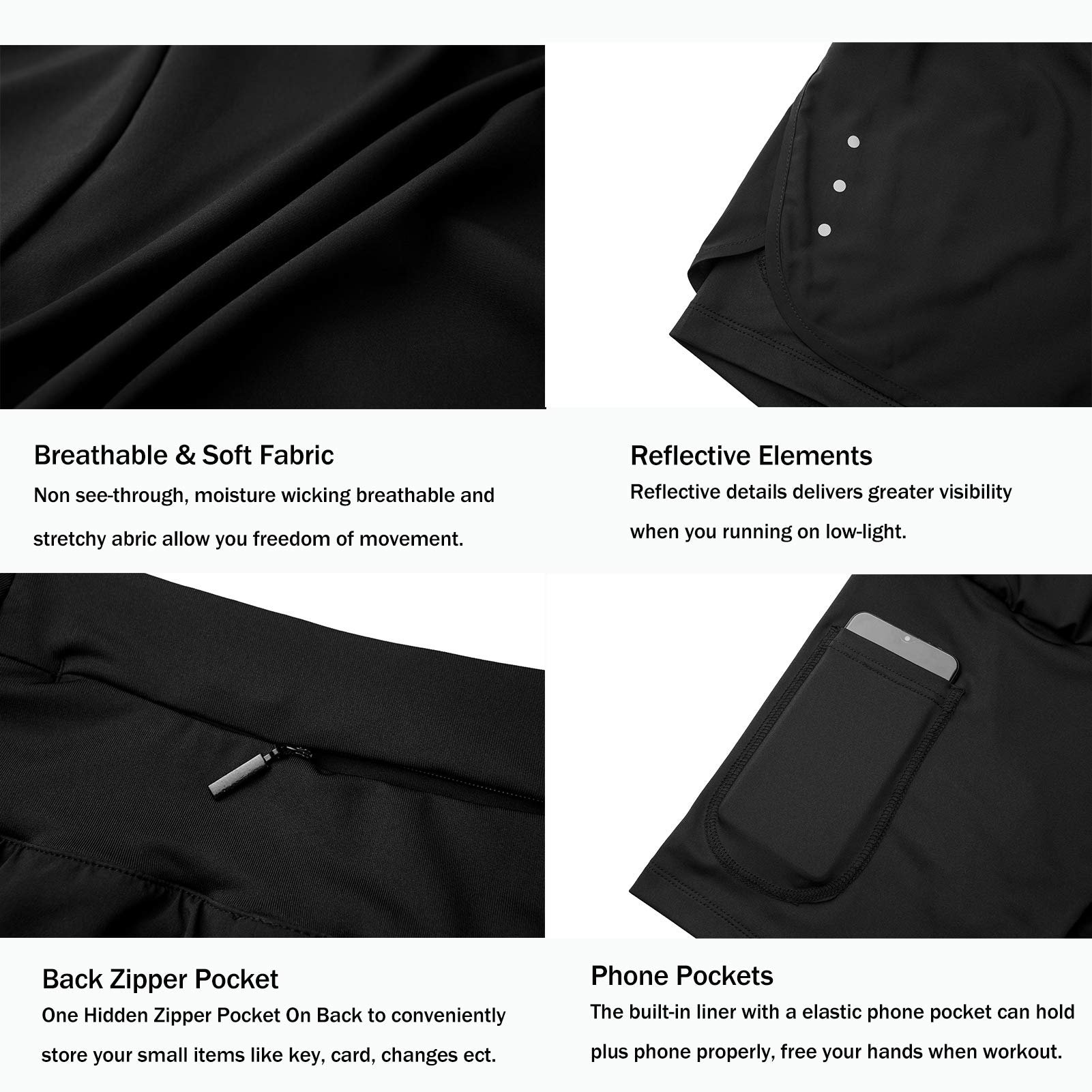 Ksmien Women's 2 in 1 Running Shorts - Lightweight Athletic Workout Gym Yoga Shorts Liner with Phone Pockets - Image 4