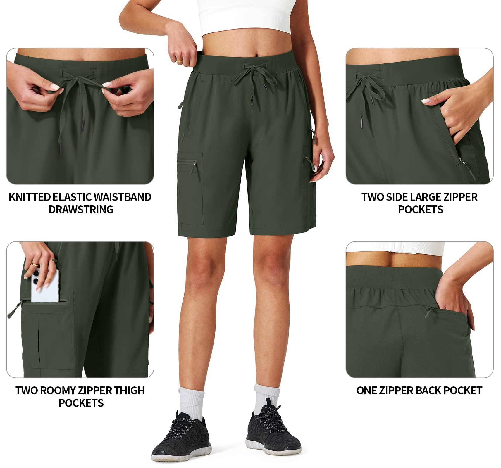 Ksmien Women's Hiking Cargo Shorts Quick Dry Lightweight Summer Shorts with Zipper Pockets for Travel Golf Camping - Image 4